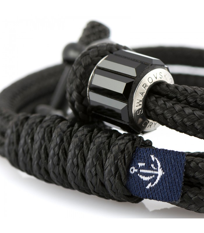 Maritimes Armband aus Segeltau, schwarz mit Swarovski