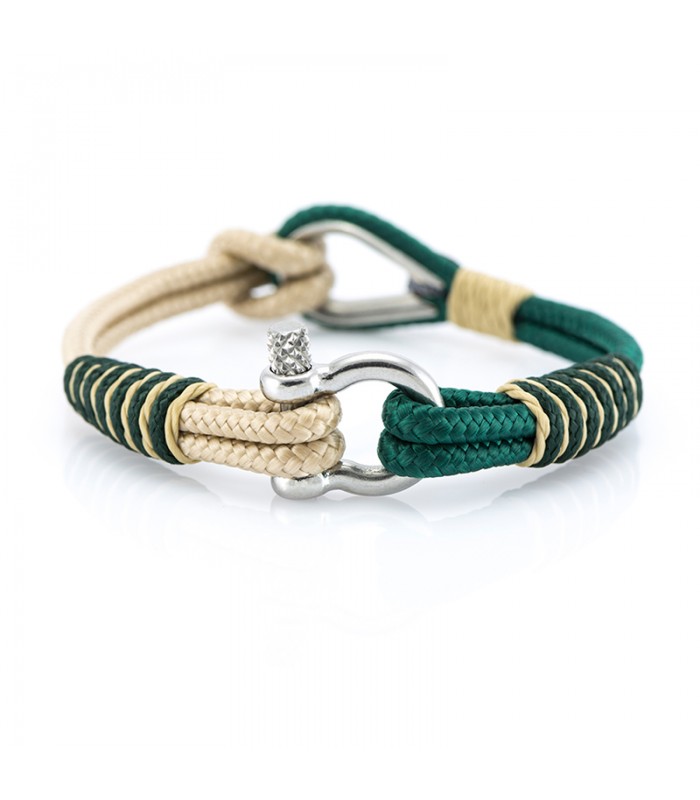 Maritimes Armband aus Segeltau, Grün/Beige