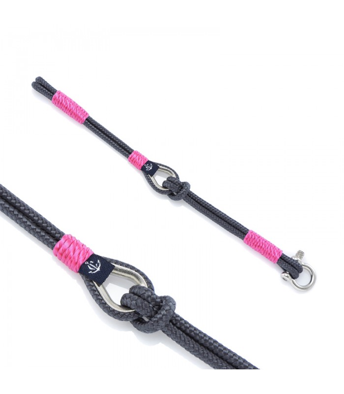 Maritimes Armband aus Segeltau, Grau/Pink