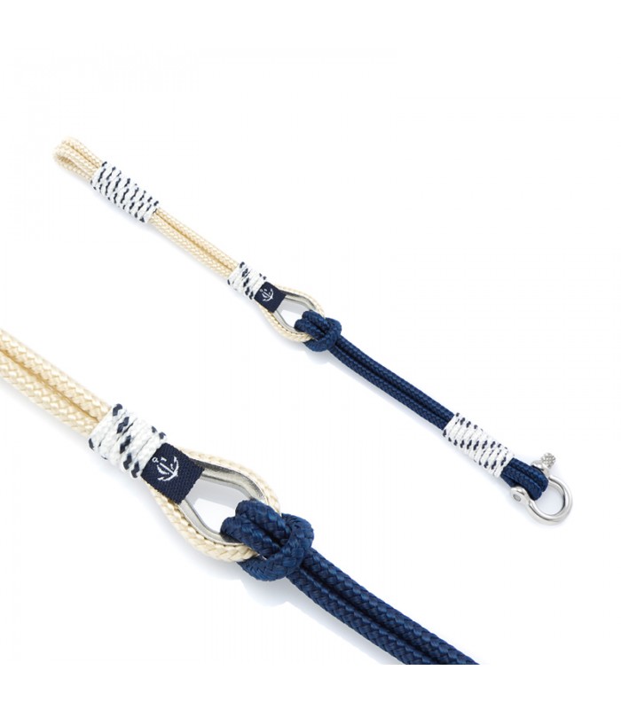 Maritimes Armband aus Segeltau, Beige/Weiß/Blau