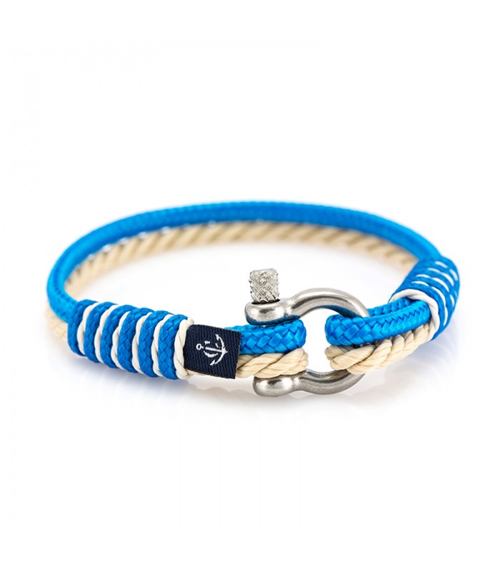 Maritimes Armband aus Segeltau, Beige/Hell Blau