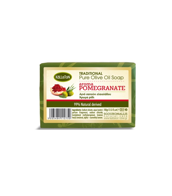 Traditionelle natürliche Olivenöl-Seife mit Granatapfel-Extrakt - 100 g - Kalliston